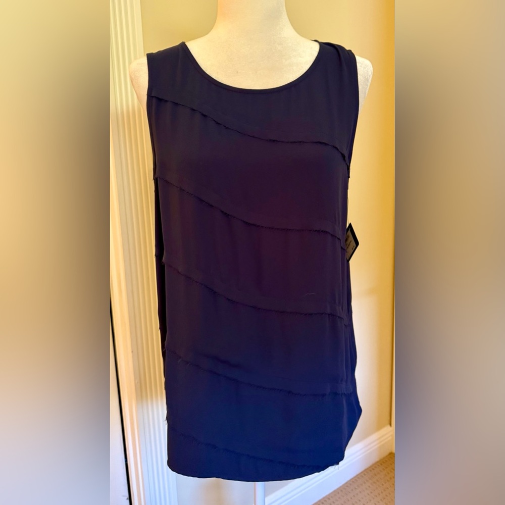 NWT Halogen Blue Sheath Blouse, zip back, Sz Med